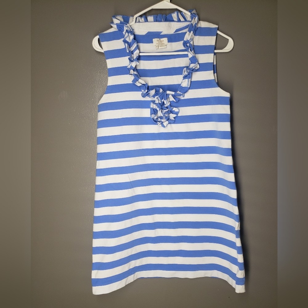 Kate Spade Womens Blue White Striped Lucille Dress Size Medium Ruffle V Neck
